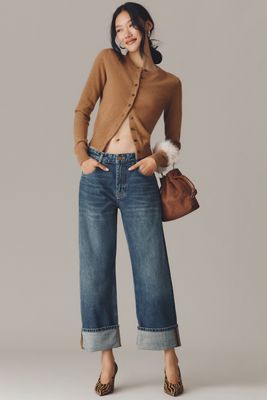 The Rylan Flocked Relaxed High-Rise Flare Jeans by Pilcro