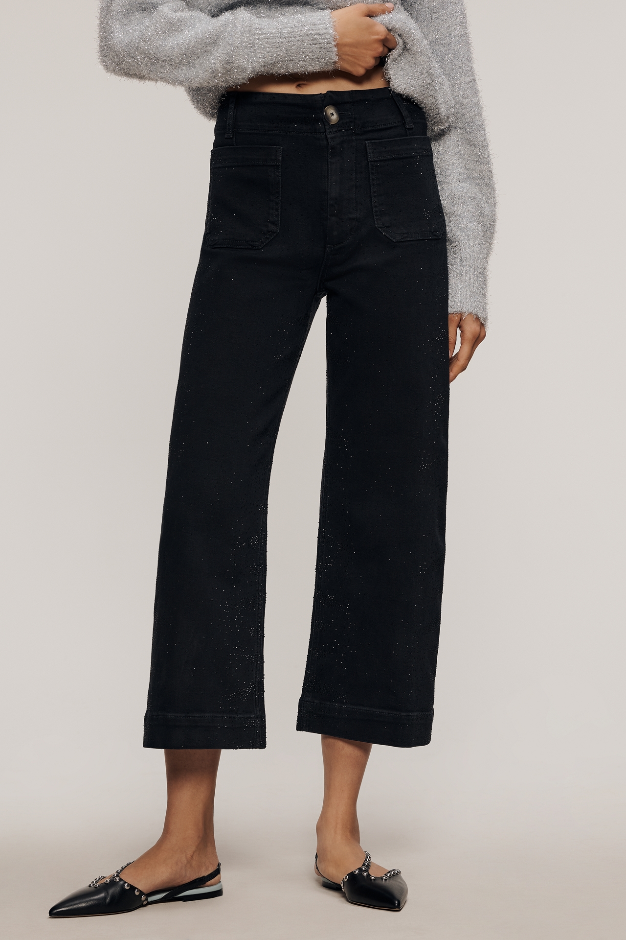The Colette Sparkle Crop High-Rise Wide-Leg Jeans by Maeve