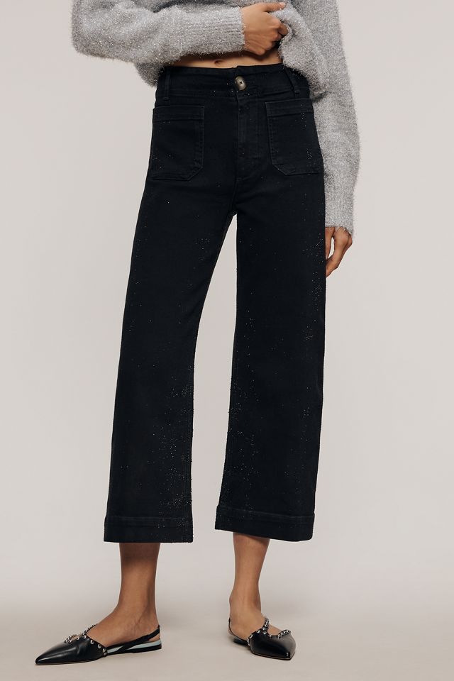 The Colette Sparkle Crop High-Rise Wide-Leg Jeans by Maeve #1