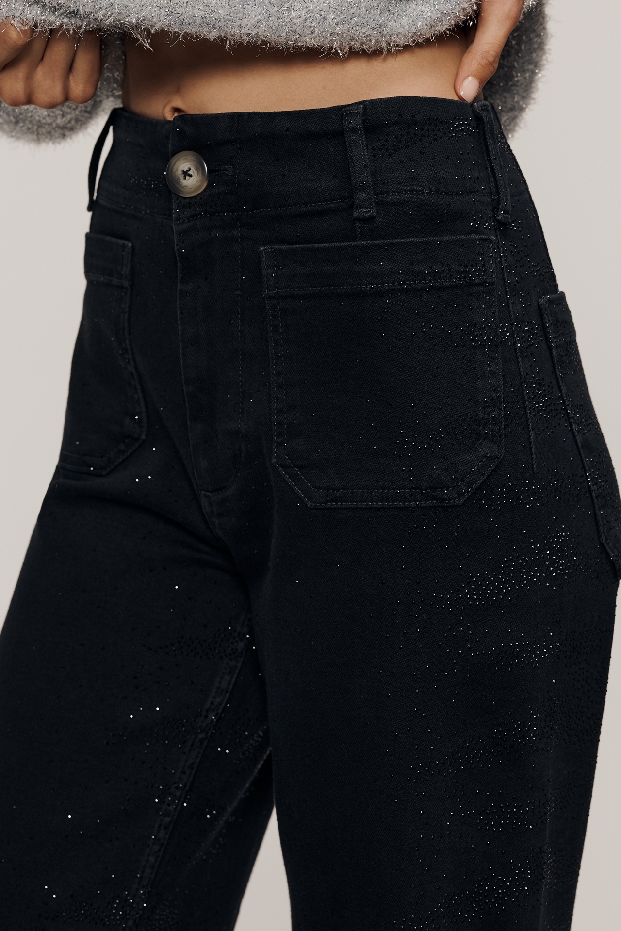 The Colette Sparkle Crop High-Rise Wide-Leg Jeans by Maeve