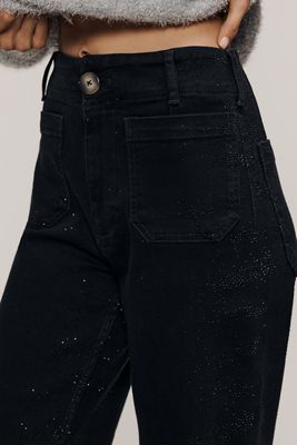 The Colette Sparkle Crop High-Rise Wide-Leg Jeans by Maeve