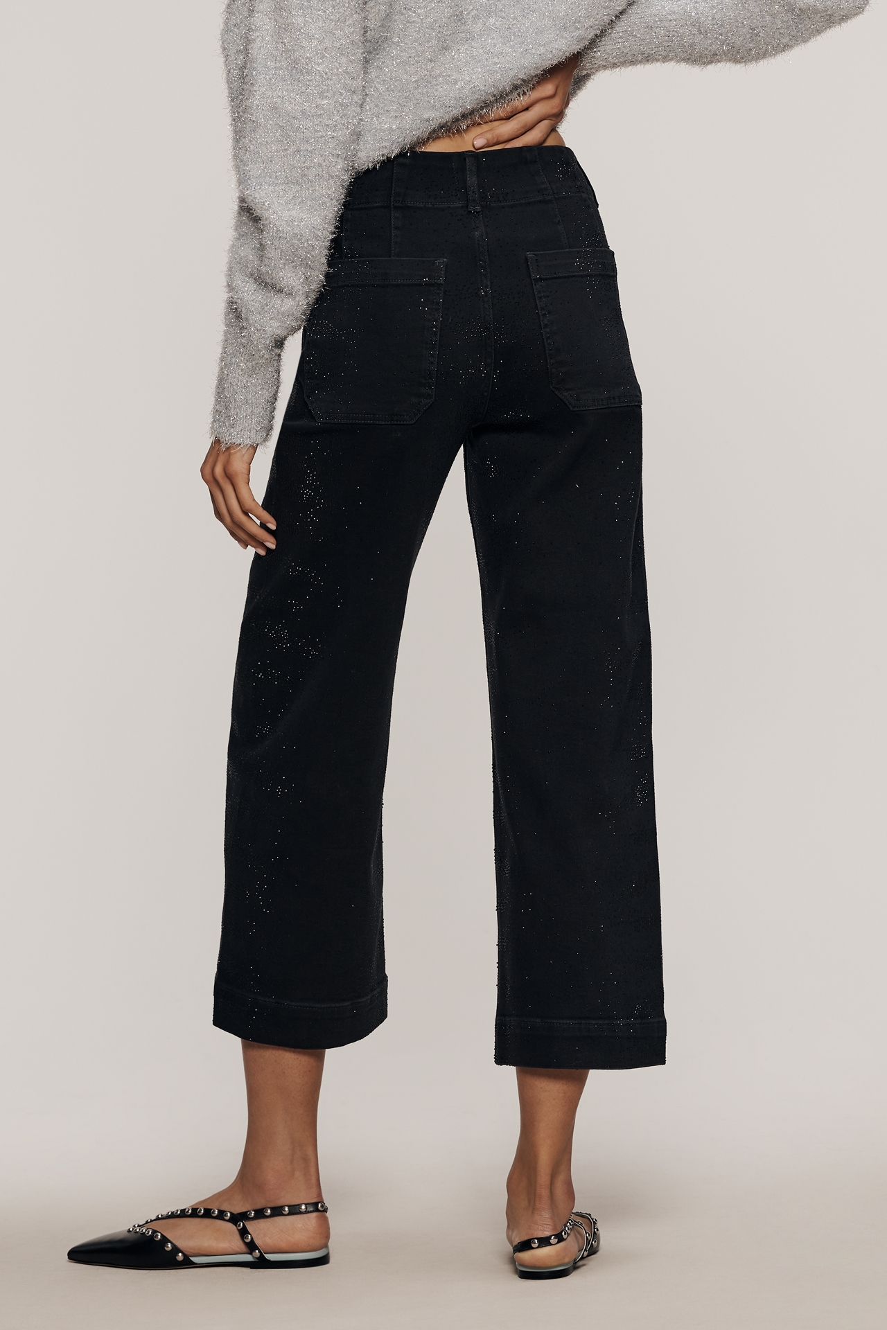 The Colette Sparkle Crop High-Rise Wide-Leg Jeans by Maeve