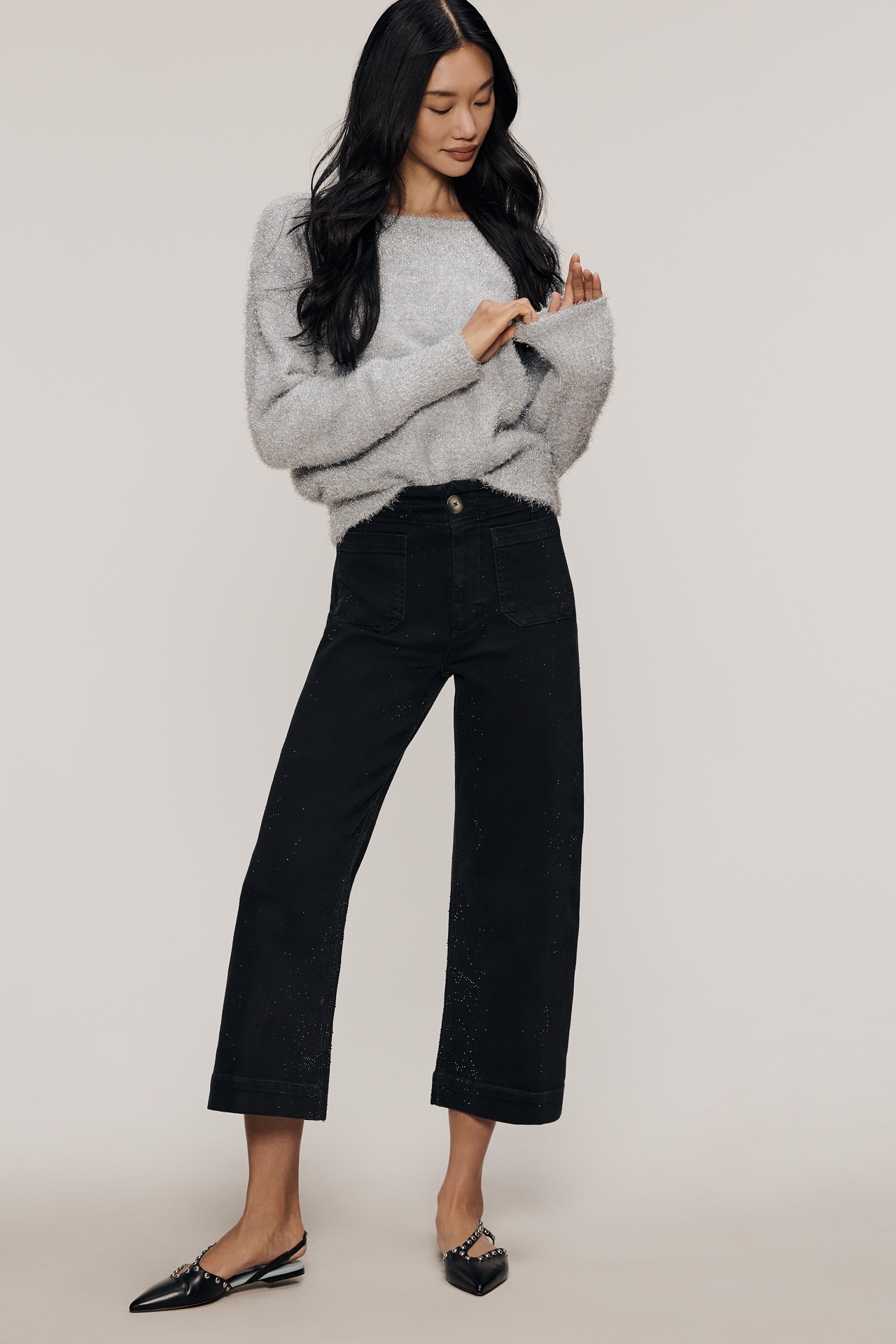 The Colette Sparkle Crop High-Rise Wide-Leg Jeans by Maeve