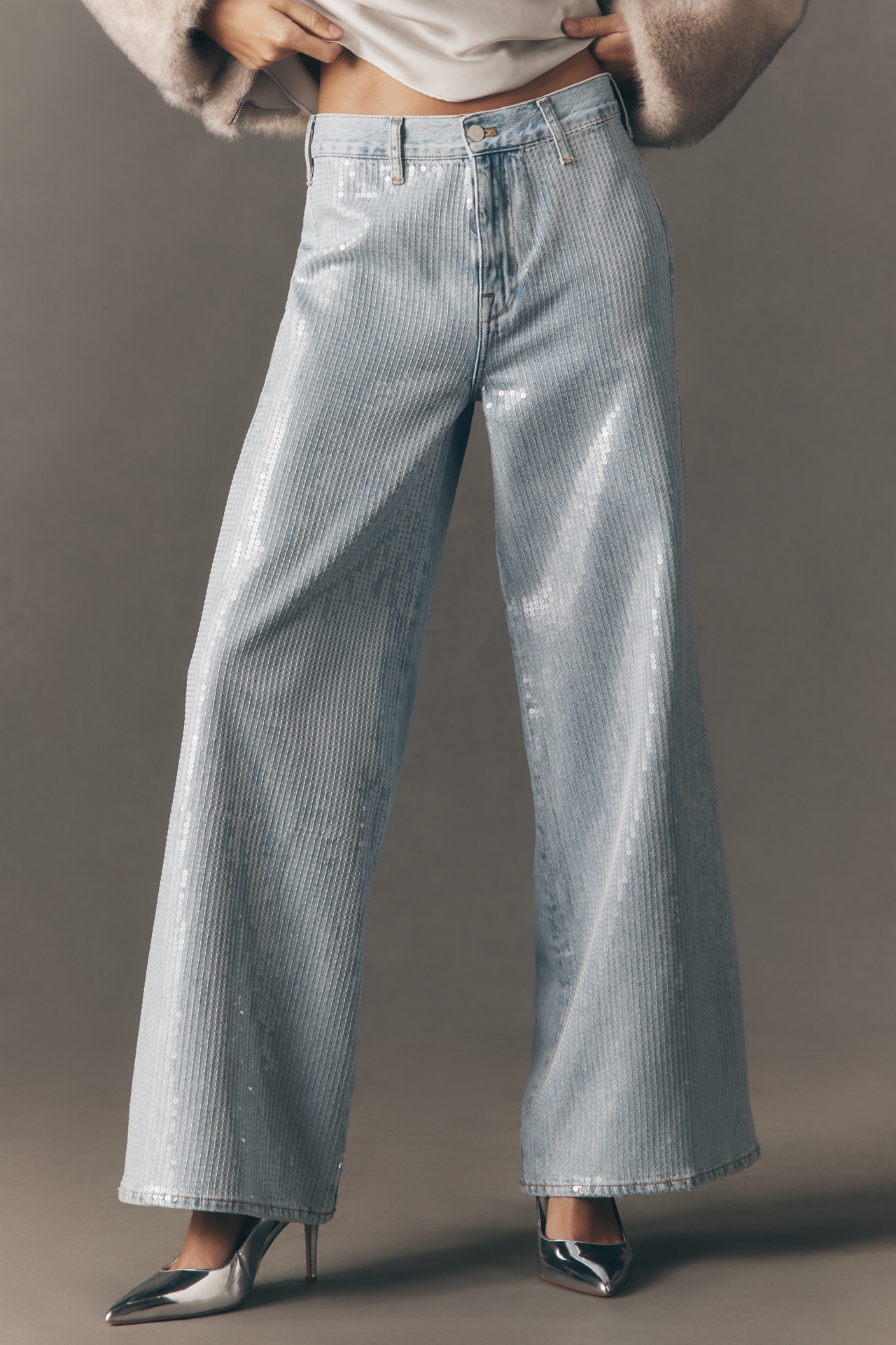 Pilcro Sequin Skater High-Rise Wide-Leg Jeans