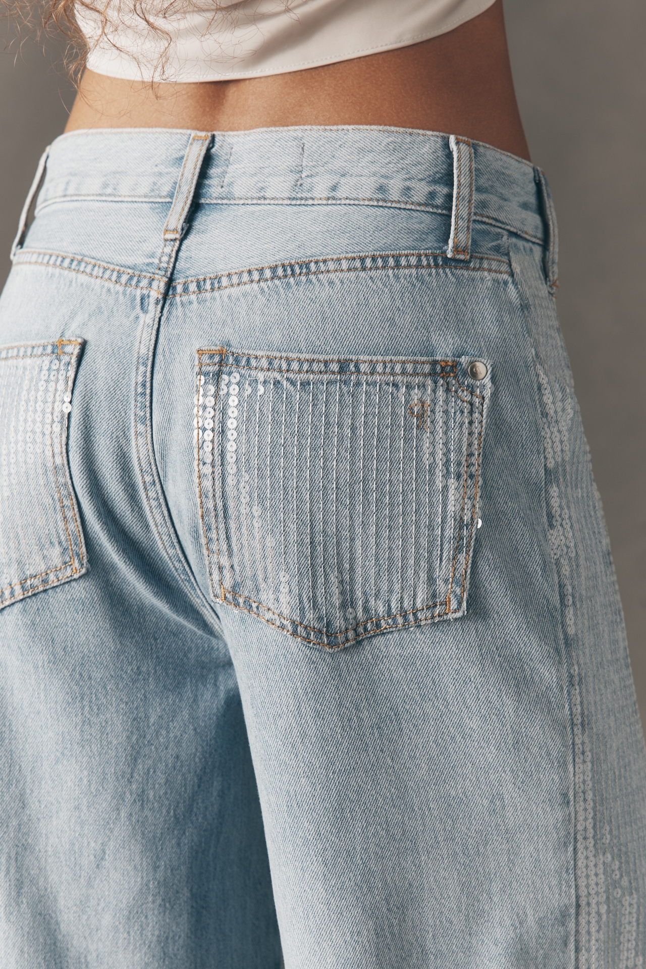 Pilcro Sequin Skater High-Rise Wide-Leg Jeans