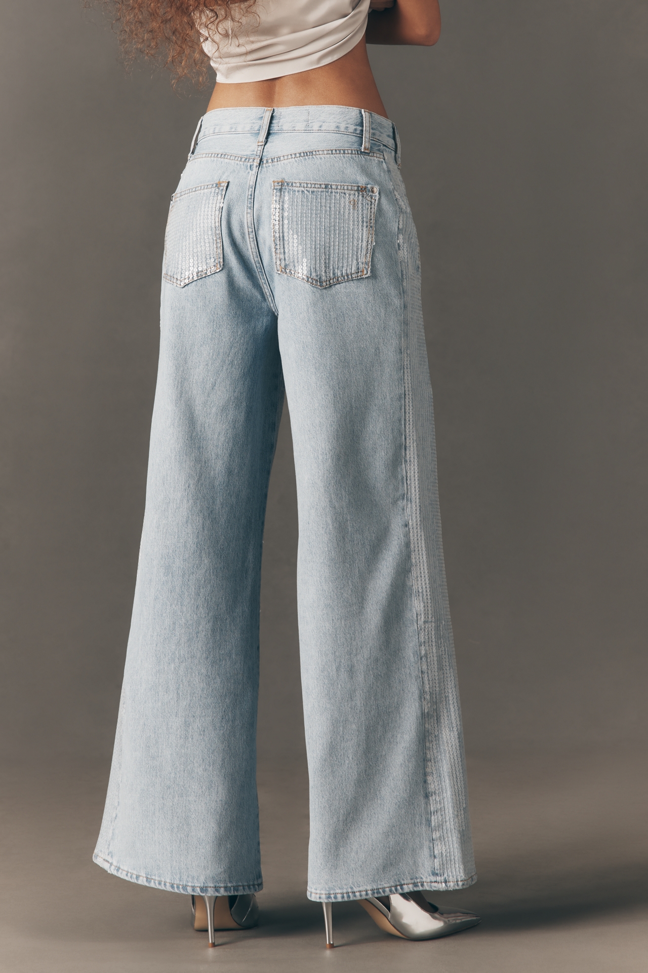 Pilcro Sequin Skater High-Rise Wide-Leg Jeans
