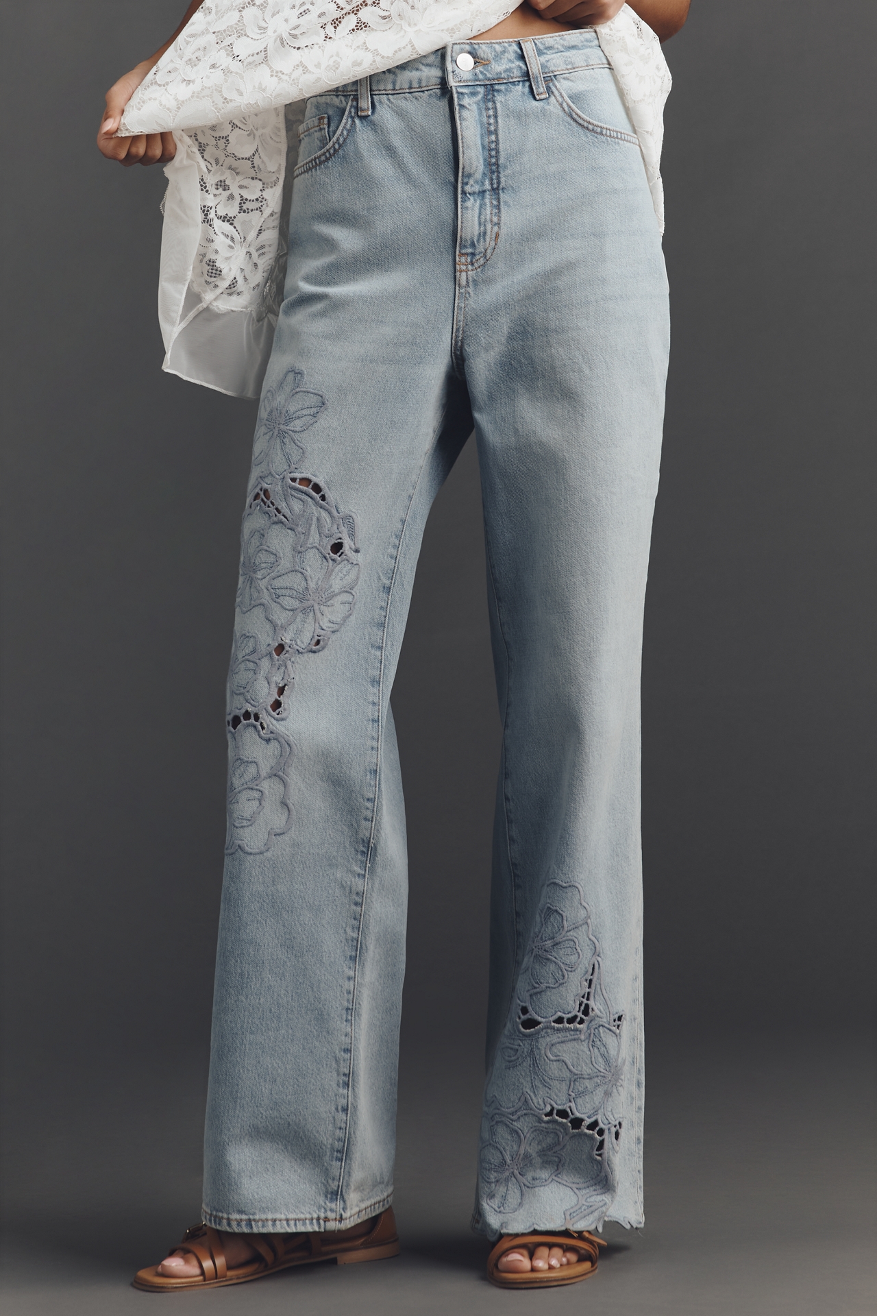The Austyn High-Rise Wide-Leg Embroidered Jeans by Pilcro