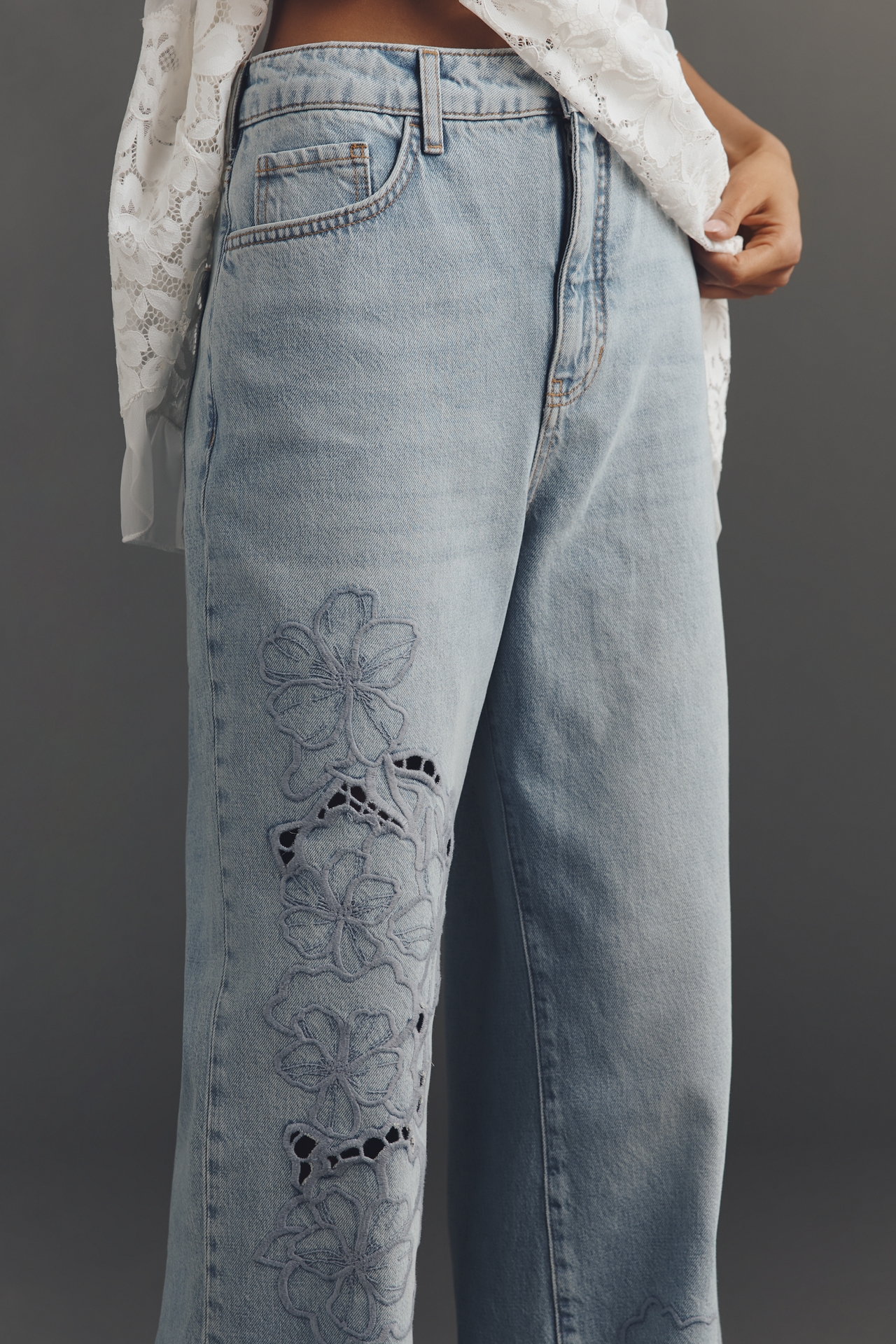 The Austyn High-Rise Wide-Leg Embroidered Jeans by Pilcro