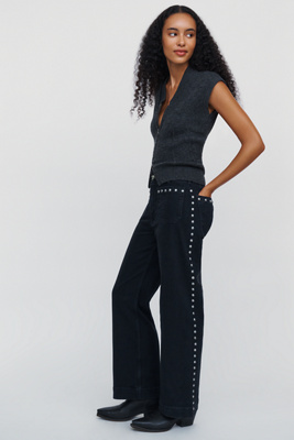 Maeve Colette Studded High Rise Wide Leg Full Length Jeans by Anthropologie