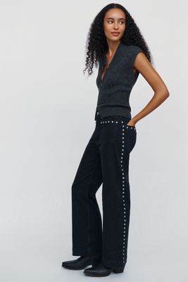 Maeve Colette Studded High Rise Wide Leg Full Length Jeans