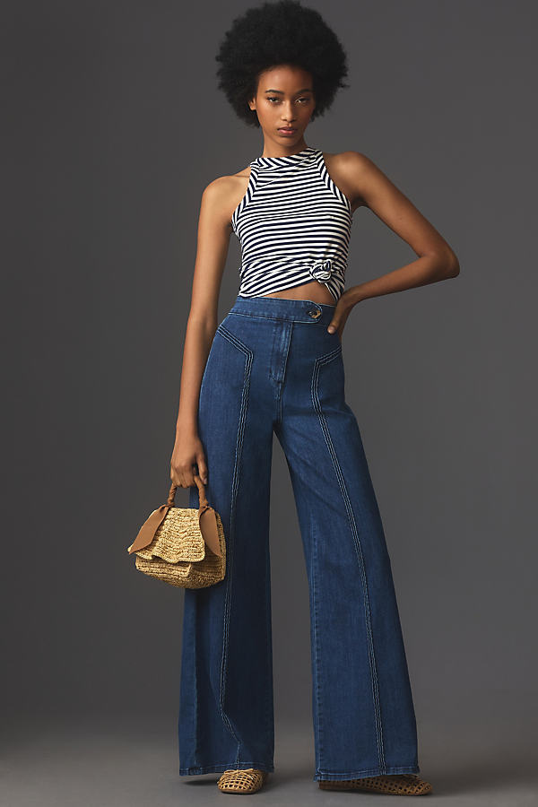 Shop Askk Ny Roller High-rise Wide-leg Jeans In Blue