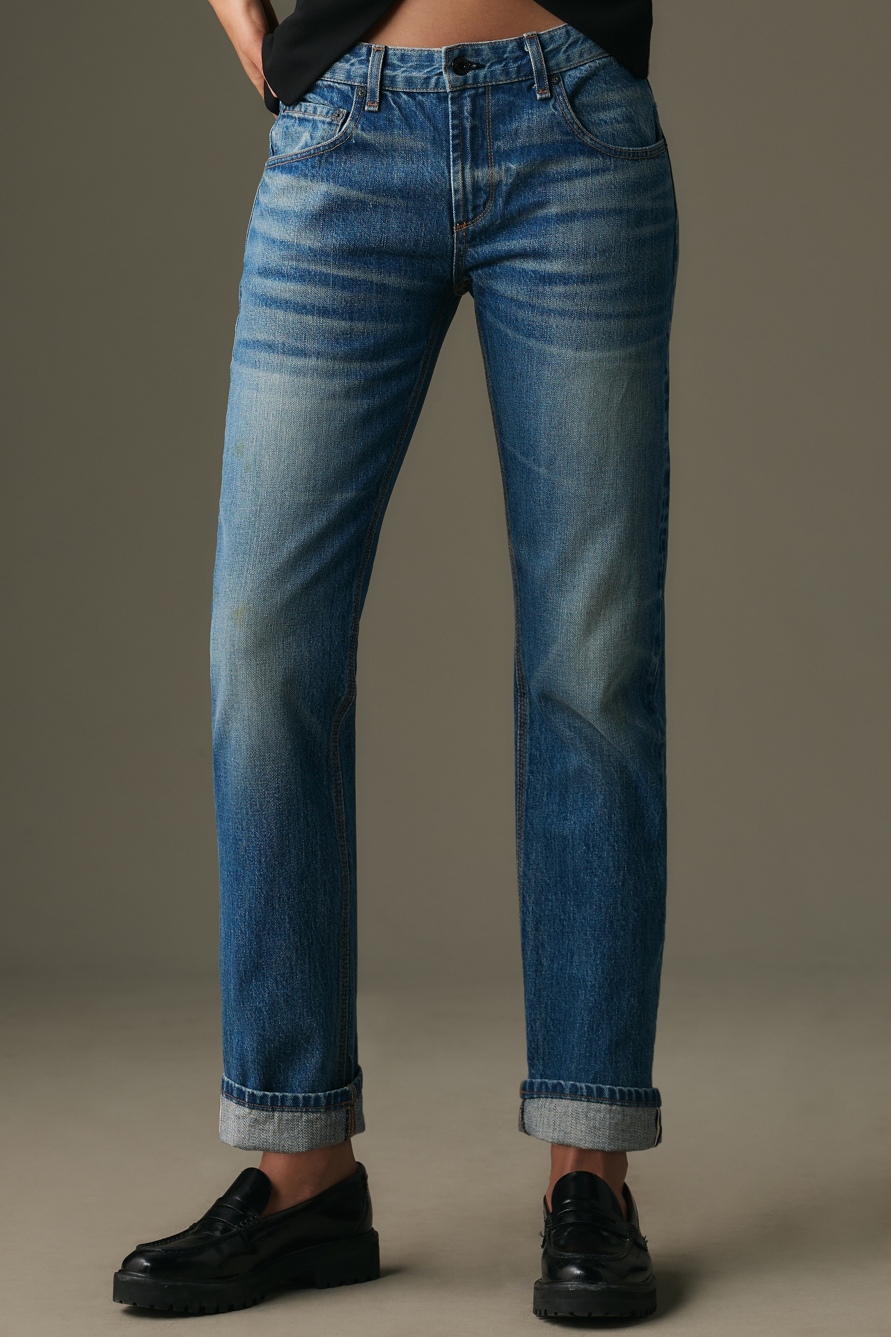 ASKK NY Selvage Cuffed Mid-Rise Straight-Leg Jeans