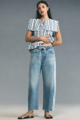 Askk Ny High-rise Drawstring Barrel Jeans In Blue