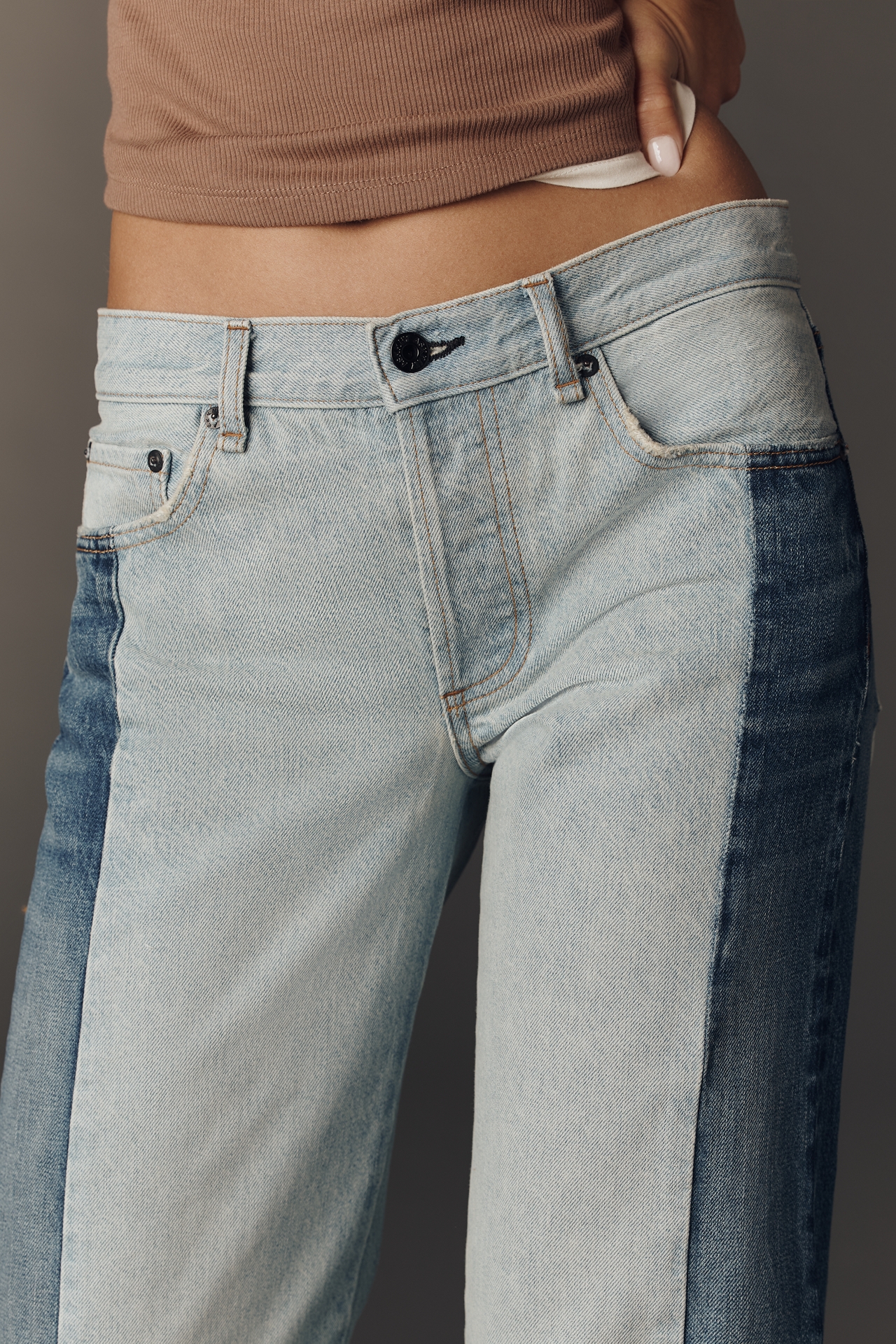 ASKK NY Low-Rise Straight-Leg Reworked Two-Tone Jeans