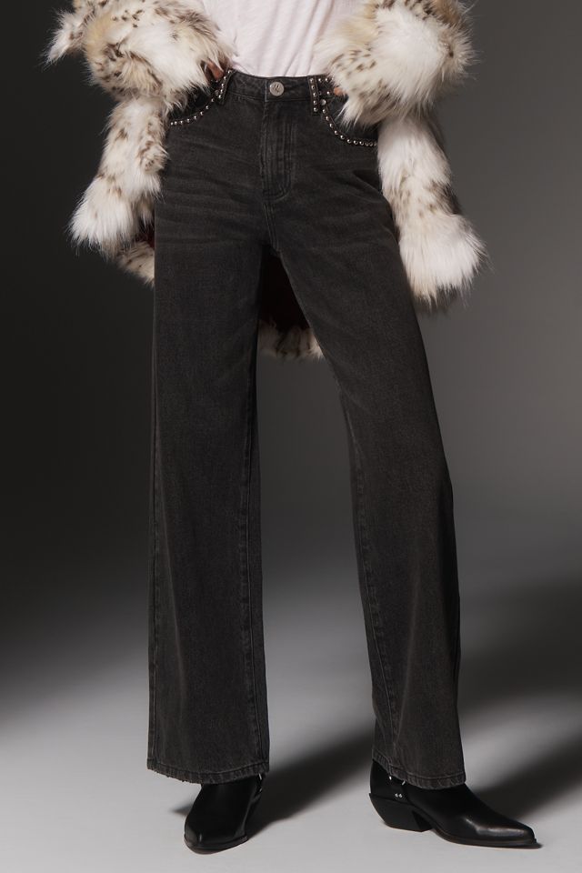 One Teaspoon Jackson Mid-Rise Wide-Leg Studded Jeans #1
