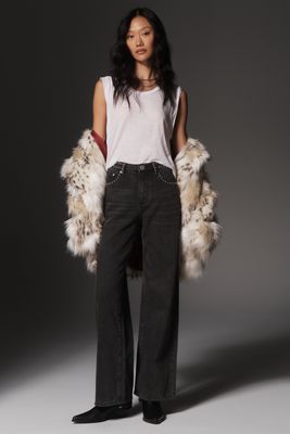 One Teaspoon Jackson Mid-Rise Wide-Leg Studded Jeans