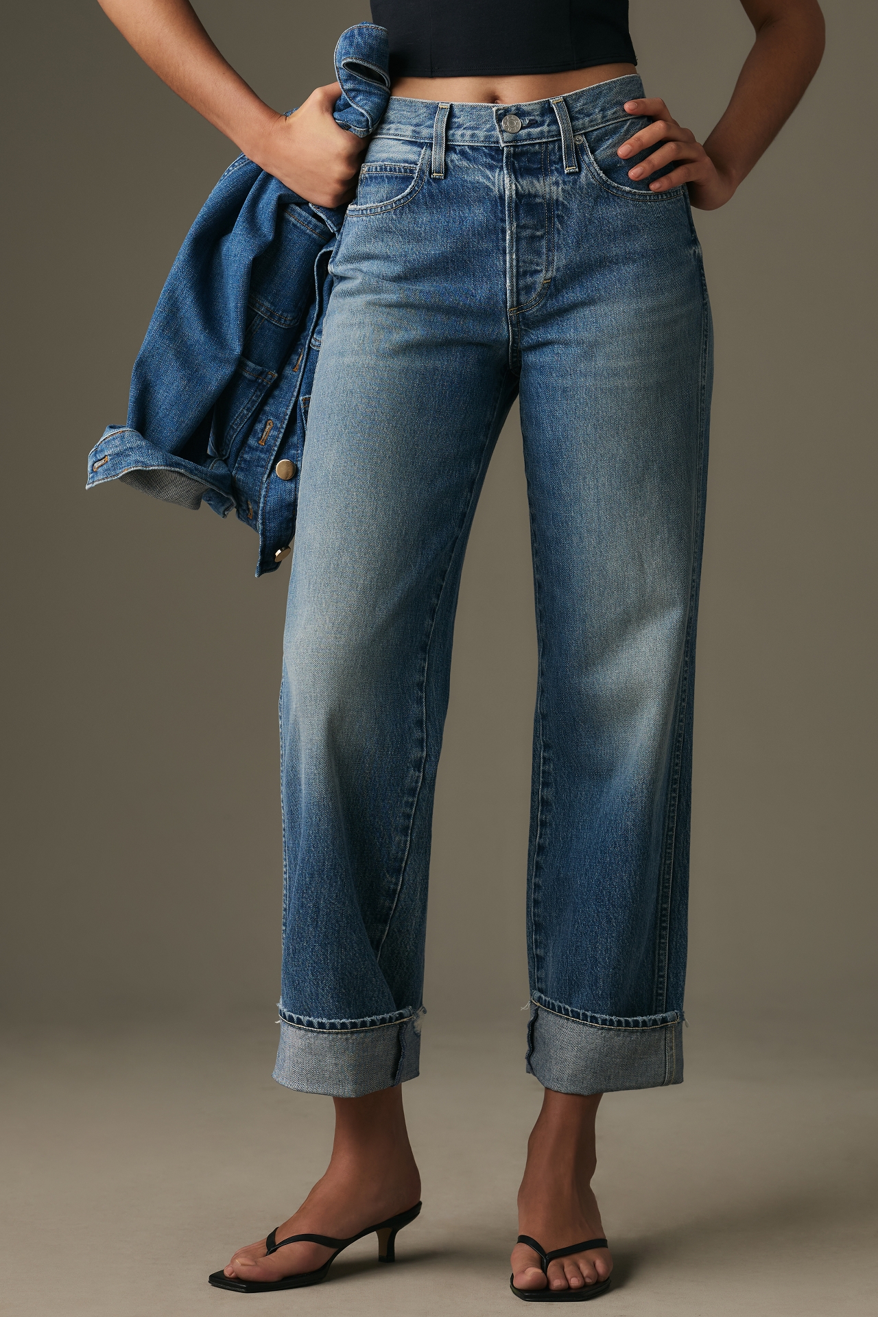 AMO Sonia Cuffed Mid-Rise Straight-Leg Jeans