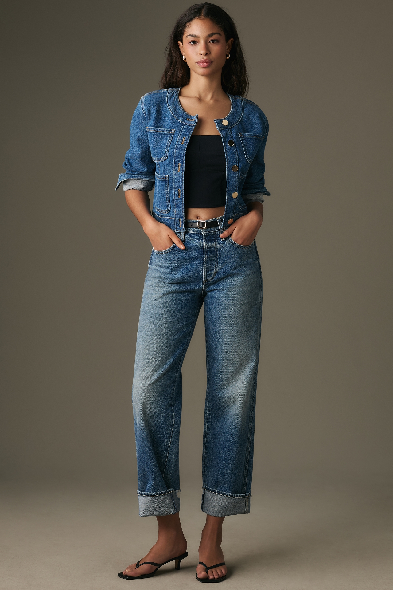 AMO Sonia Cuffed Mid-Rise Straight-Leg Jeans