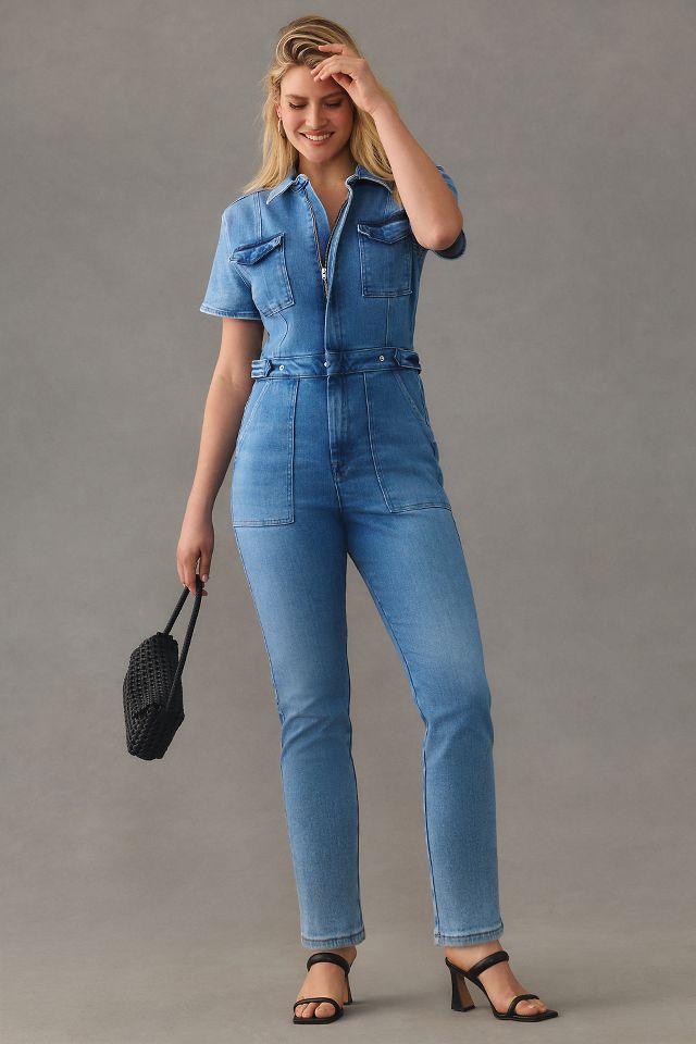 Good american best sale jean jumpsuit