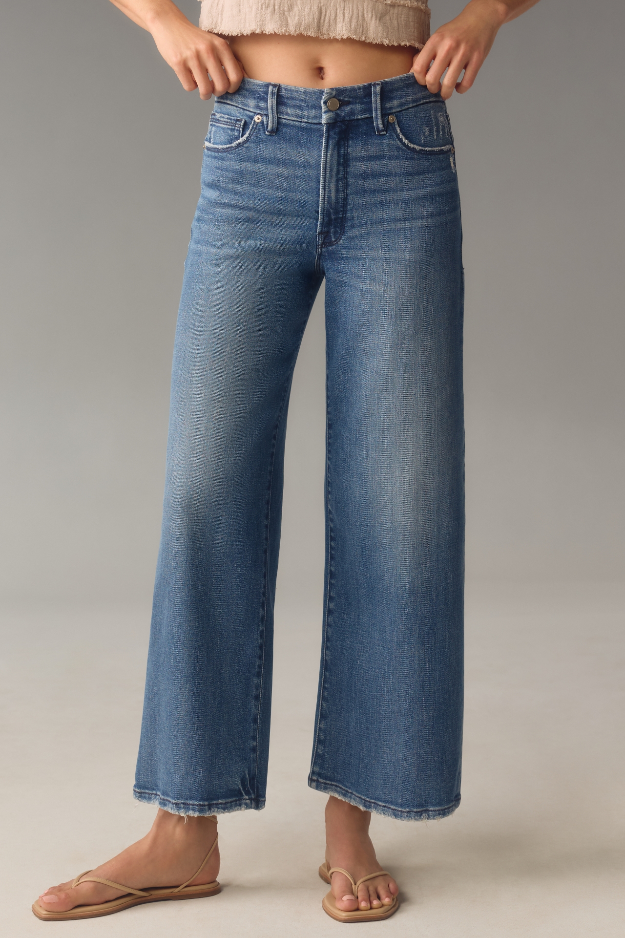 Good American Waist High-Rise Palazzo Crop Wide-Leg Jeans