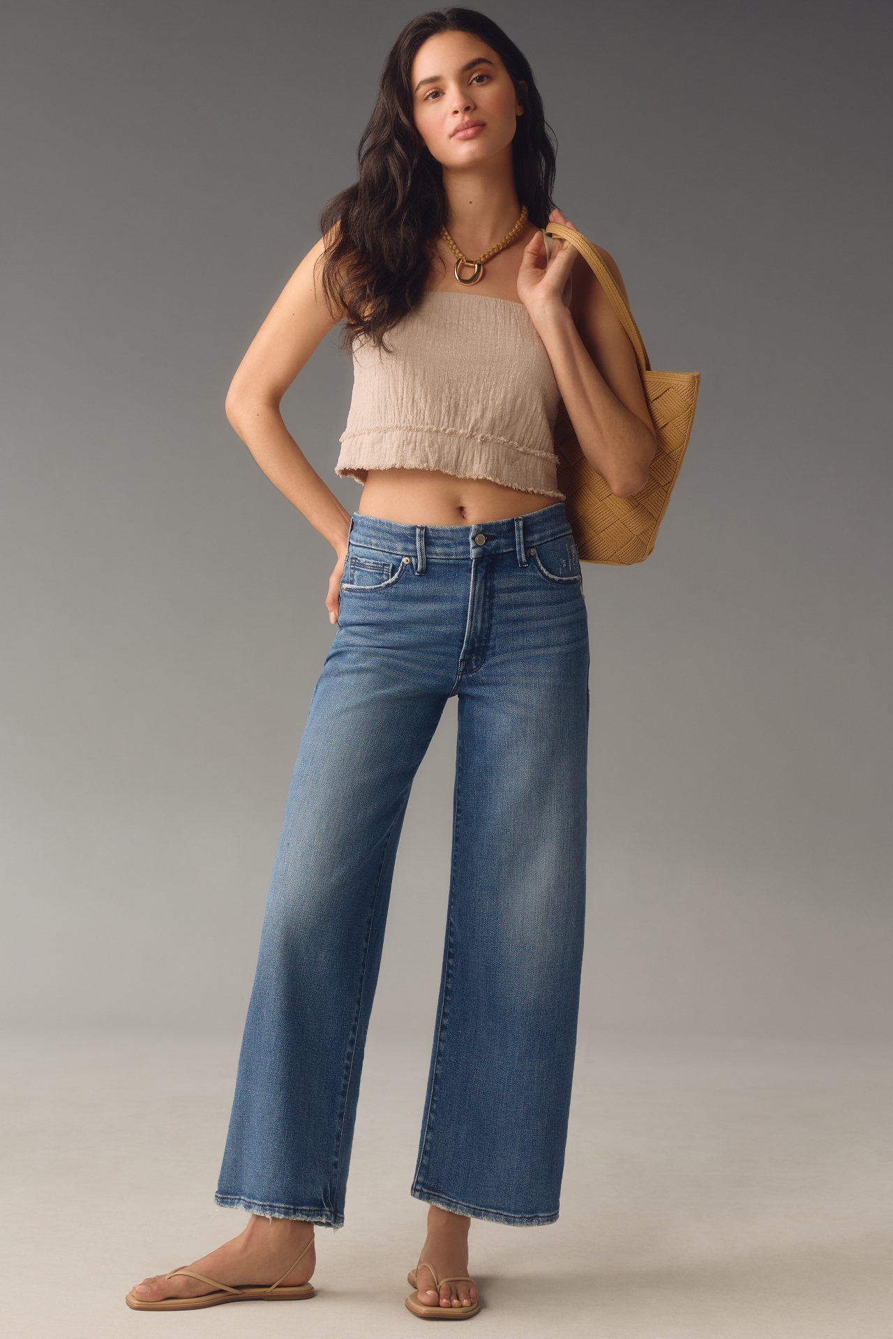 Good American Waist High-Rise Palazzo Crop Wide-Leg Jeans