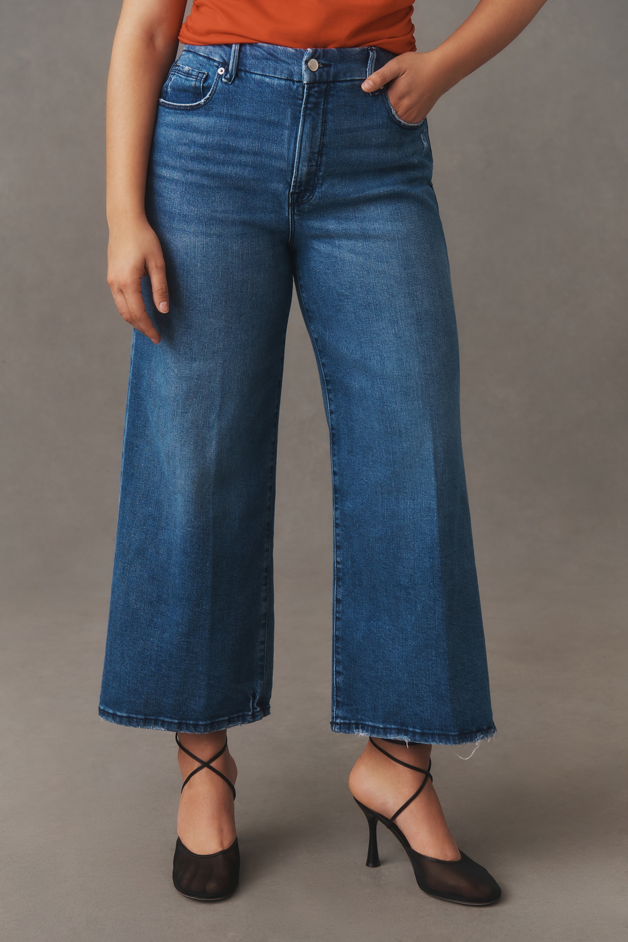 Good American Waist High-Rise Palazzo Crop Wide-Leg Jeans