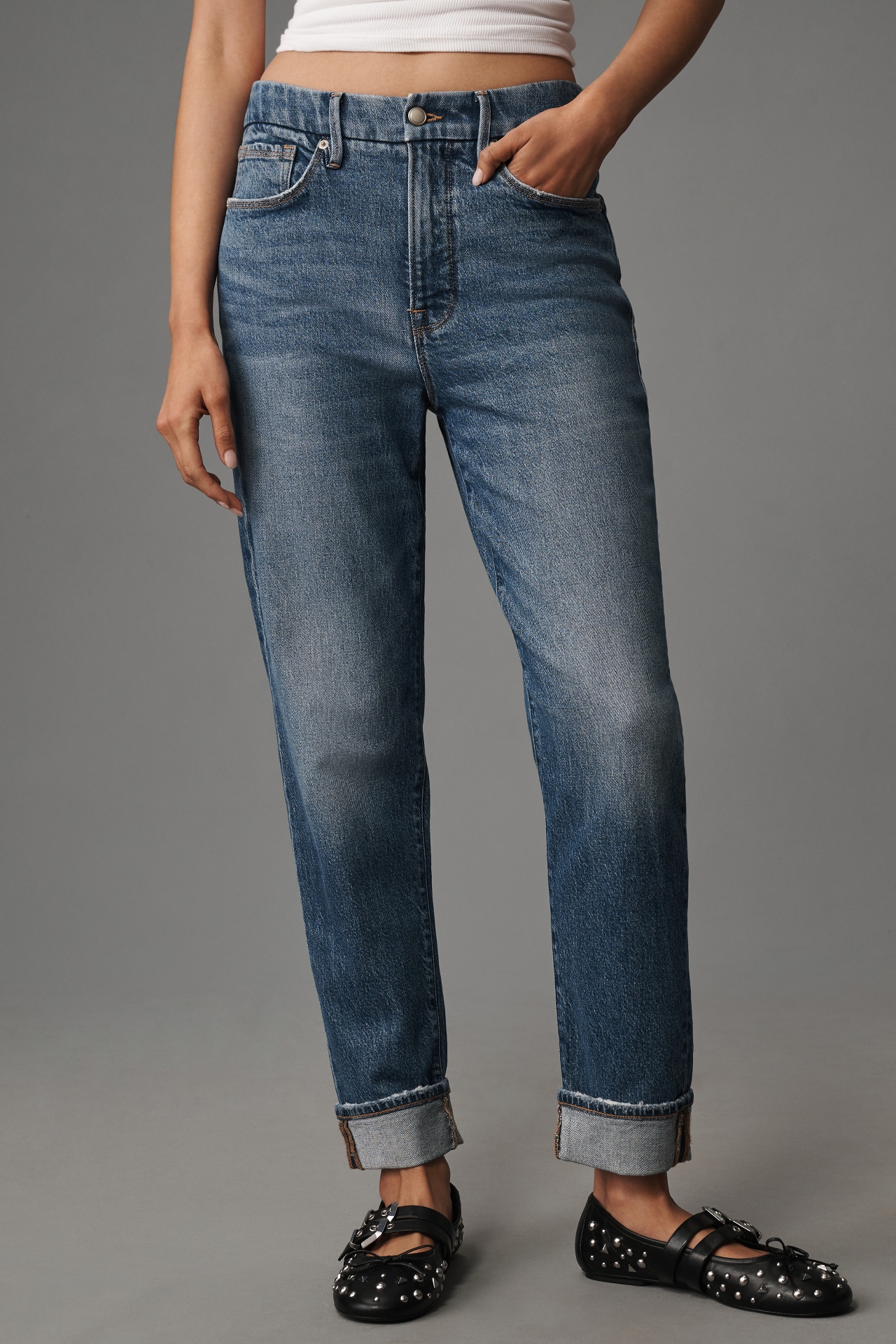 Good American Weekender High-Rise Relaxed Cuff Jeans