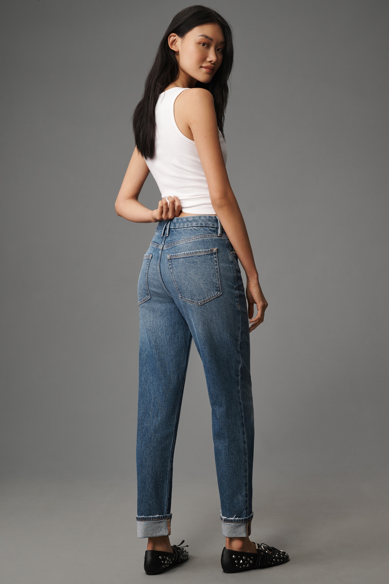 Good American Weekender High-Rise Relaxed Cuff Jeans