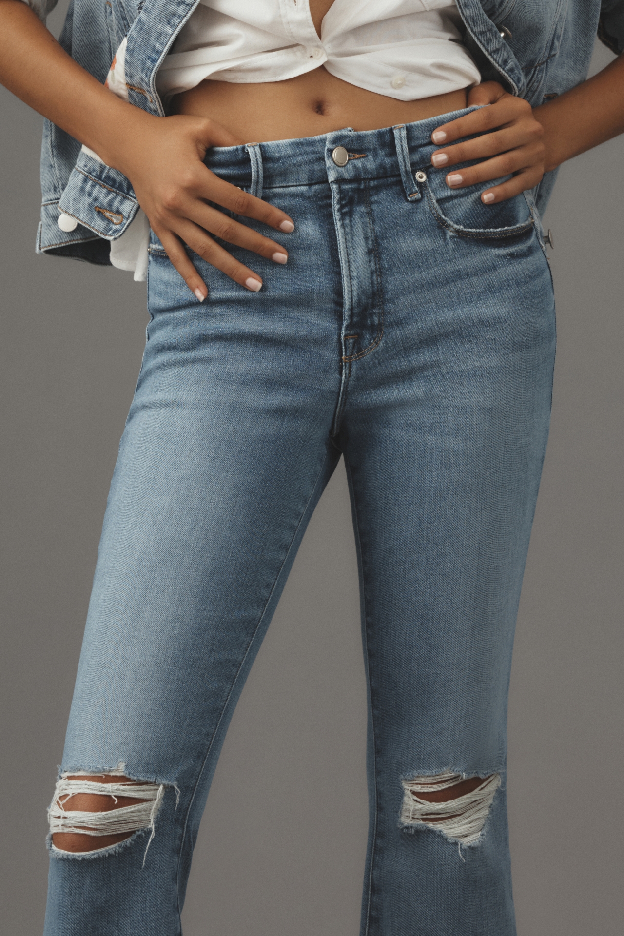 Good American Legs Crop Mid-Rise Mini Bootcut Jeans