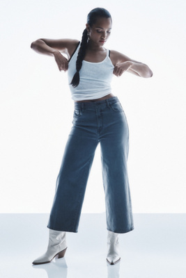 Shop Good American Good Waist Palazzo Crop Jeans In Black