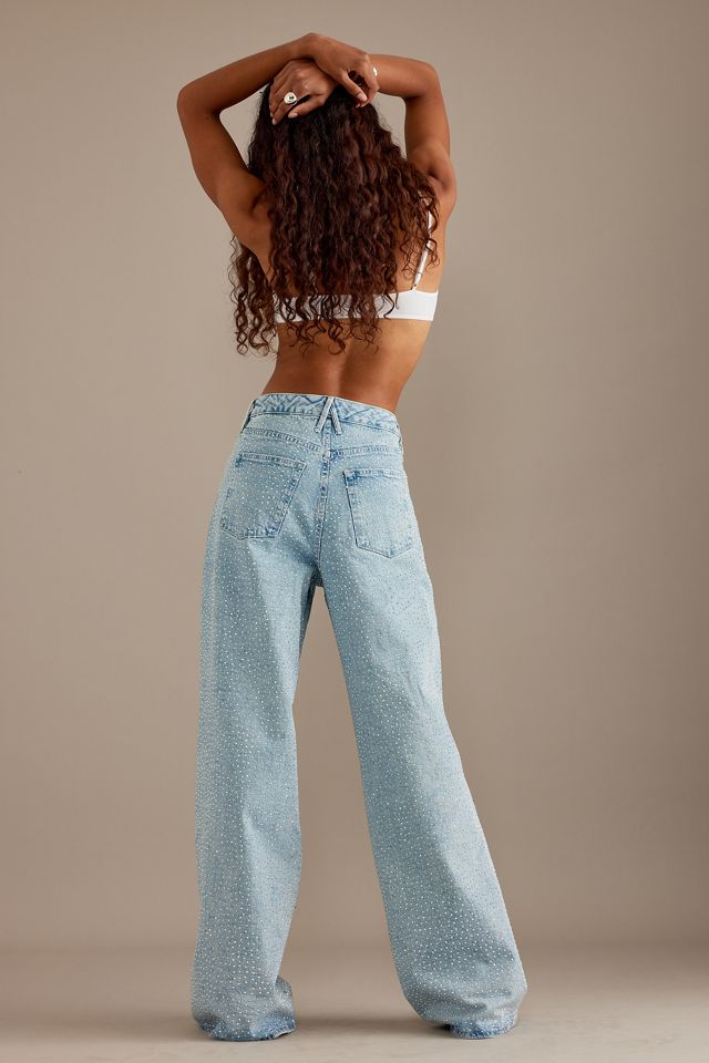 Good American Good Ease Rhinestone Mid-Rise Relaxed Jeans #1