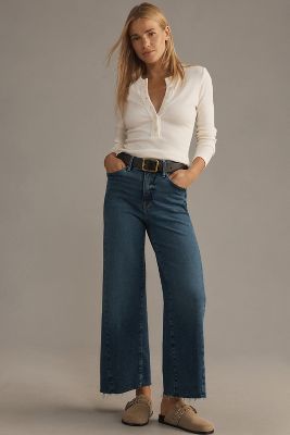 Shop Good American Good Waist High-rise Cropped Palazzo Jeans In Blue