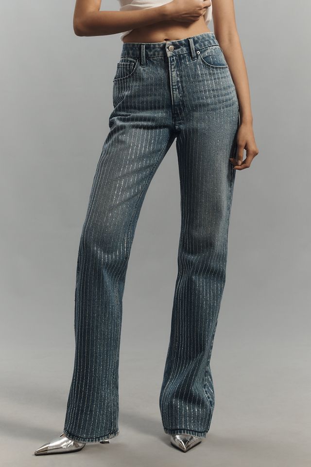 Good American Good Icon Rhinestone High-Rise Straight-Leg Jeans #1