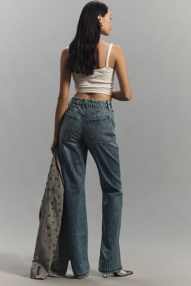 Good American Good Icon Rhinestone High-Rise Straight-Leg Jeans #3