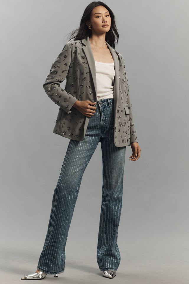 Good American Good Icon Rhinestone High-Rise Straight-Leg Jeans #2