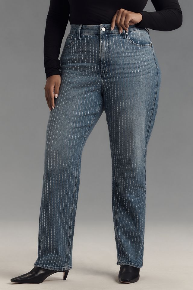 Good American Good Icon Rhinestone High-Rise Straight-Leg Jeans #6