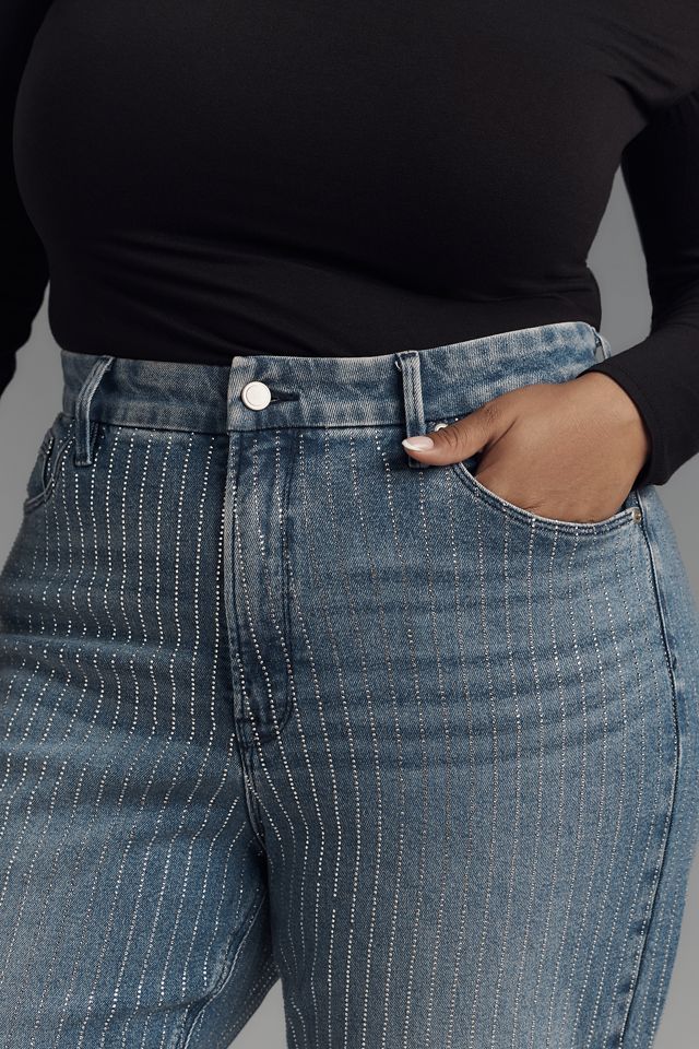 Good American Good Icon Rhinestone High-Rise Straight-Leg Jeans #7