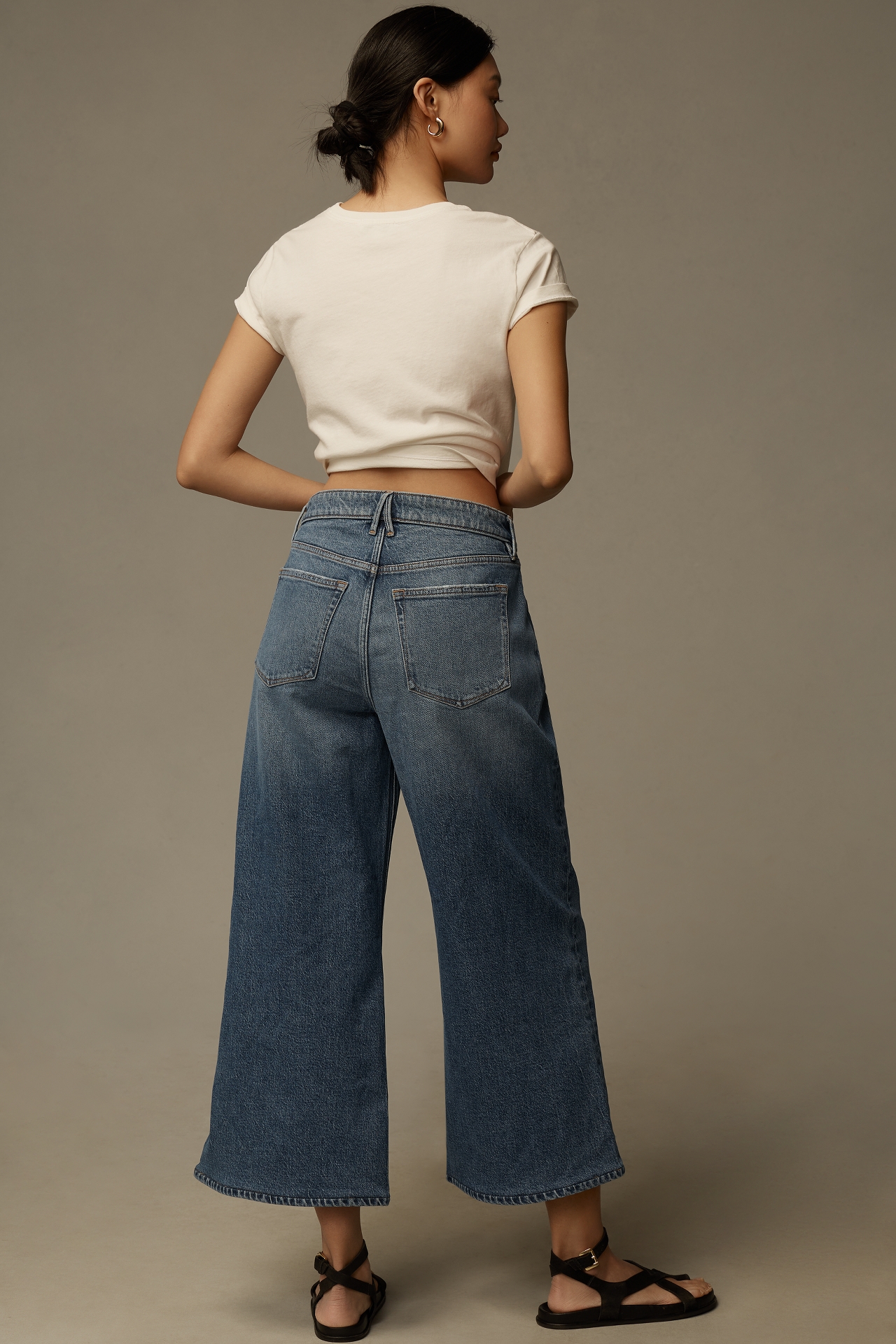 Good American x Anthropologie Ease High-Rise Crop Wide-Leg Jeans