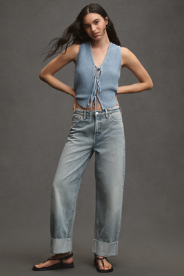 Good American Good Barrel Cuffed High-Rise Relaxed Tapered Jeans
