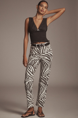 Good American Womens Cloud White Zebra002 Good Icon Straight-leg Stretch-denim Blend Jeans In Black