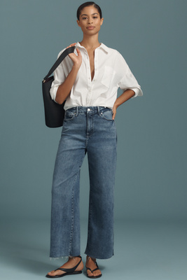 Good American Good Skate High-rise Crop Wide-leg Jeans In Blue