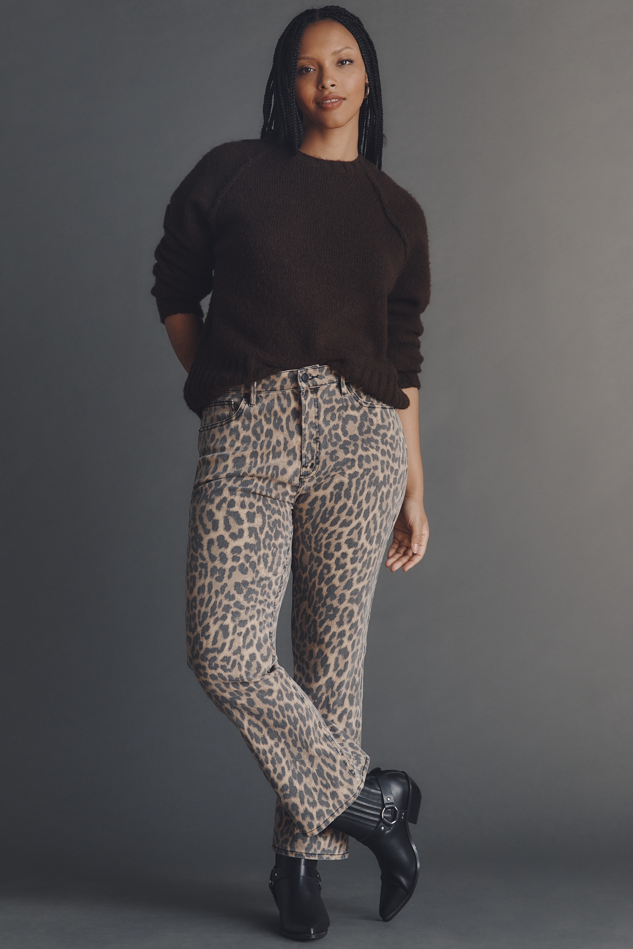 Good American Standard High-Rise Leopard Kick-Flare Jeans