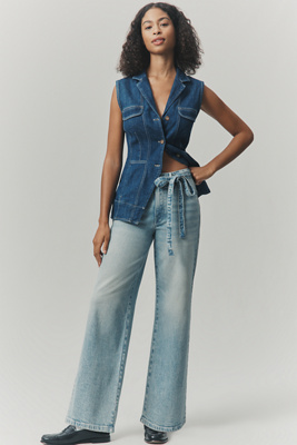 Good American Good Waist High-rise Crop Palazzo Jeans In Blue