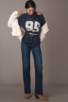 Good American Soft Tech Good True High-rise Straight-leg Jeans In Blue