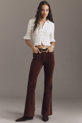 Good American Good Legs Corduroy Mid-rise Flare Jeans In Brown