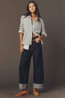 Good American Good Standard Low-rise Baggy Cuffed Jeans In Blue