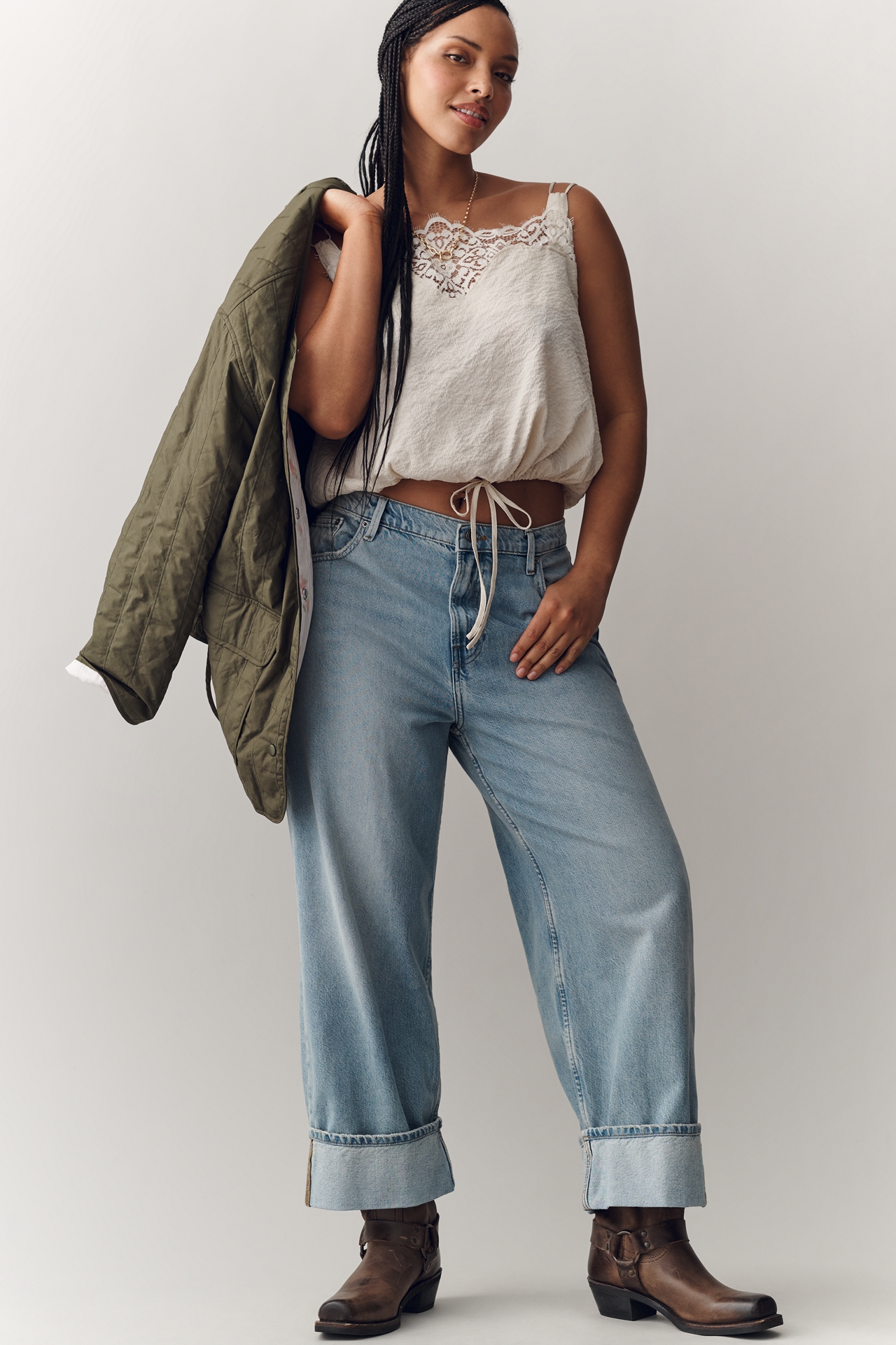 Good American Standard Baggy Cuffed Jeans