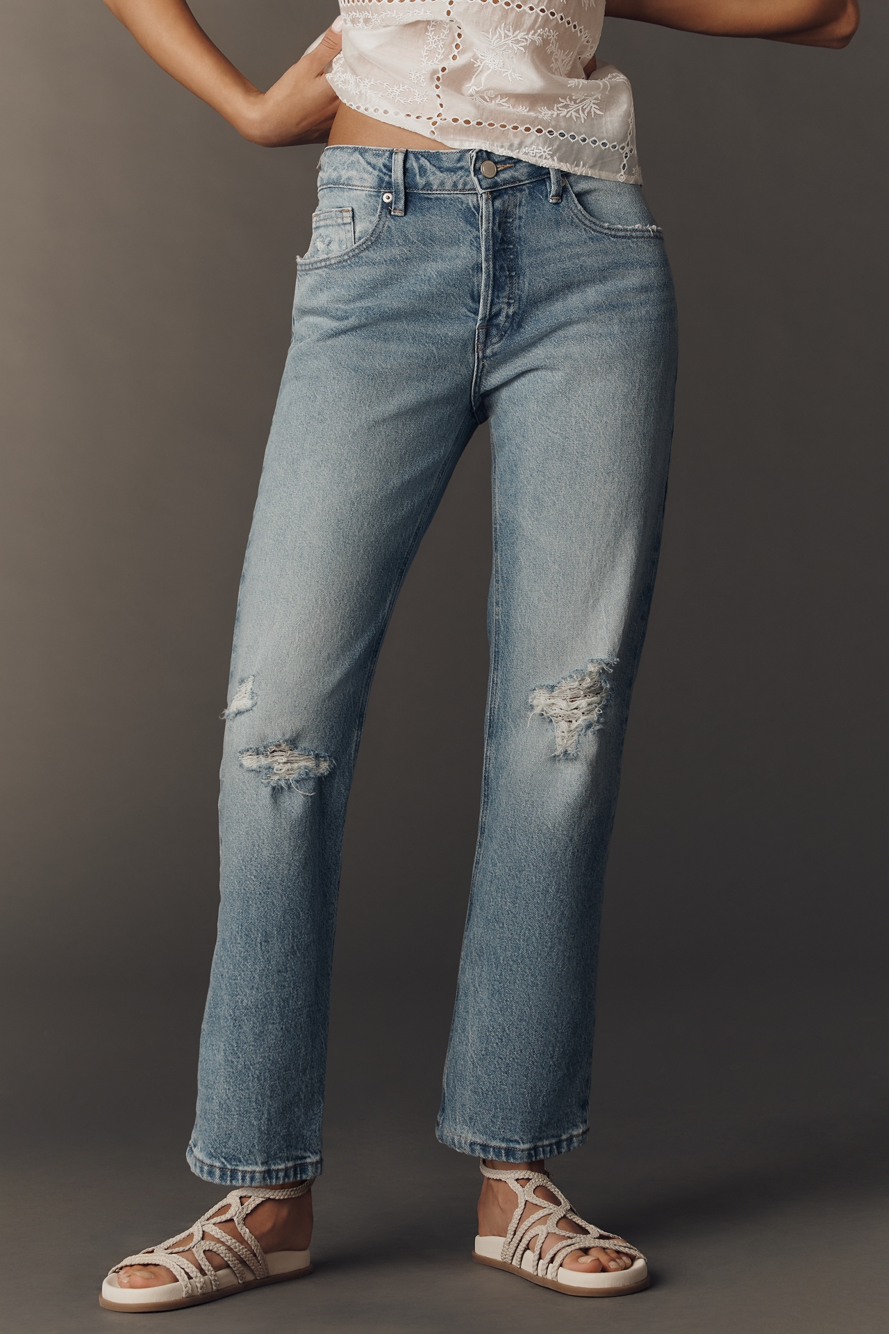 Good American Vintage Mid-Rise Straight-Leg Distressed Jeans