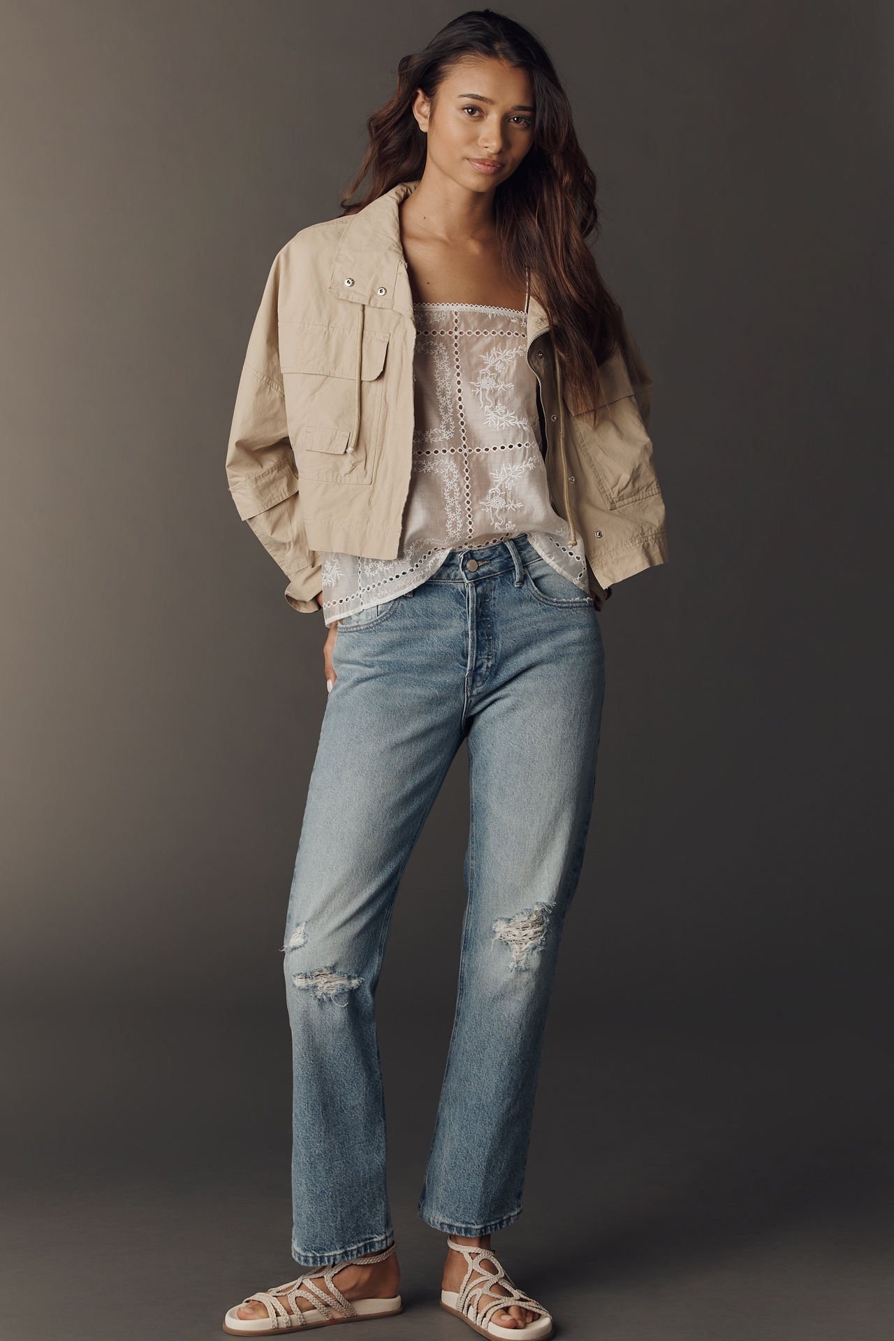 Good American Vintage Mid-Rise Straight-Leg Distressed Jeans