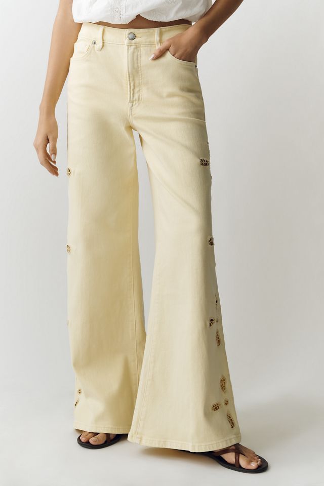 Good American Good Waist Palazzo High-Rise Ankle Embroidered Jeans #6